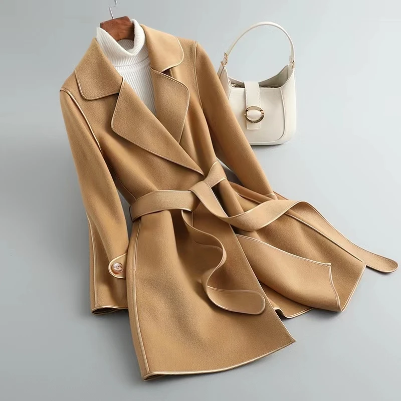 2277双面呢大衣外套大衣秋冬中长款修身显瘦小个子时尚百搭