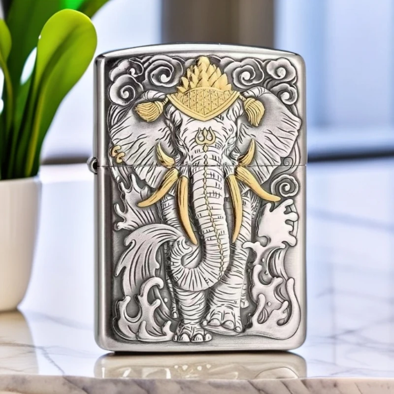 鬼王镀银鎏金大象 双面立体浮雕 DIY防风盔甲机