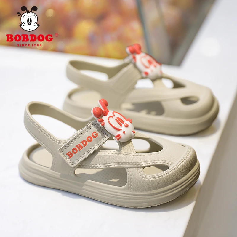 巴布豆夏季女童凉鞋洞洞鞋2024新款儿童防滑凉拖女孩包头沙滩鞋子
