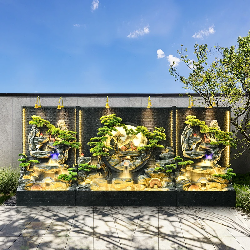 水幕墙流水屏风公司酒店隔断摆件别墅庭院后花园假山喷泉鱼池造景