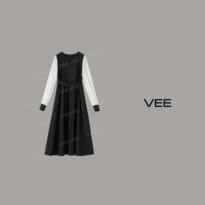 【短视频】VEE【浪漫回归】新款气质时尚拼接轻奢优雅收腰小黑裙