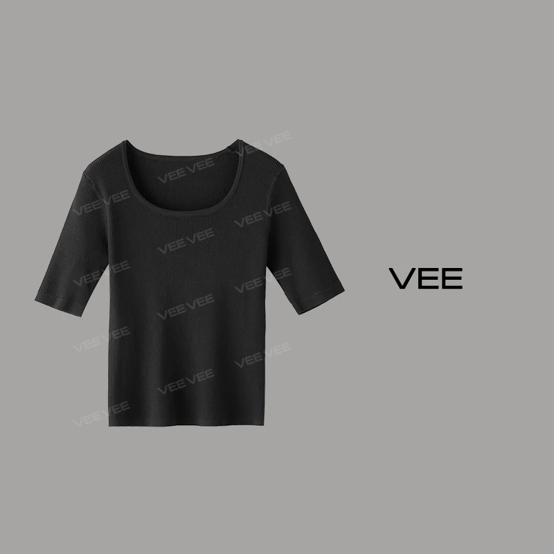 VEE【小序曲】春夏新款显瘦多色坑条法式圆领&方领针织衫