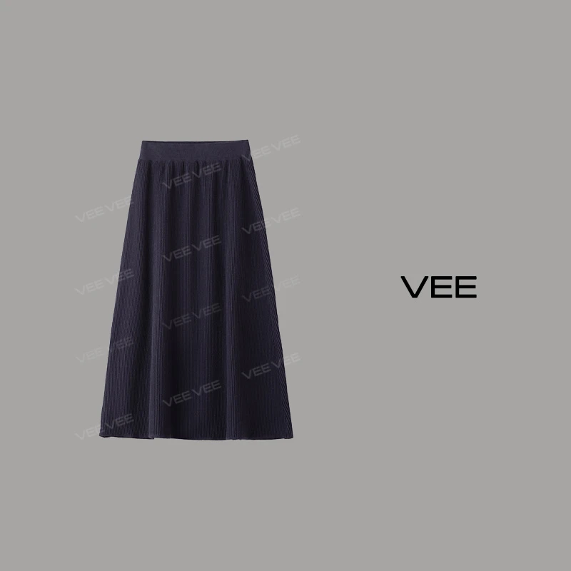 【短视频】VEE【小风琴】新品高腰秋冬长A字针织显瘦半身裙半裙