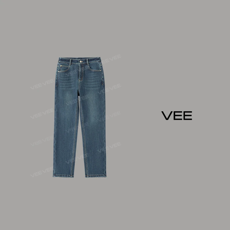 【短视频】VEE【薯条裤】加绒复古高腰直筒裤秋冬烟管牛仔裤冬季裤子
