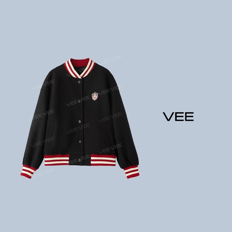 【短视频】VEE【美式学院】新款时尚百搭美式复古棒球服毛呢外套