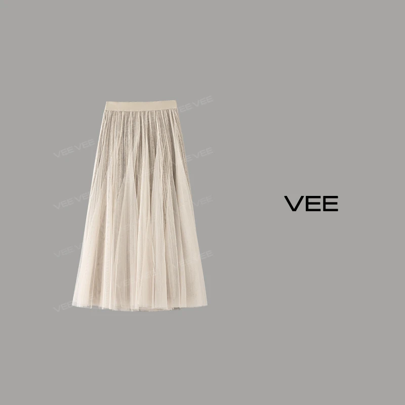 【短视频】VEE【流纱裙】优雅金钻绒松紧腰显瘦网纱伞裙半身裙