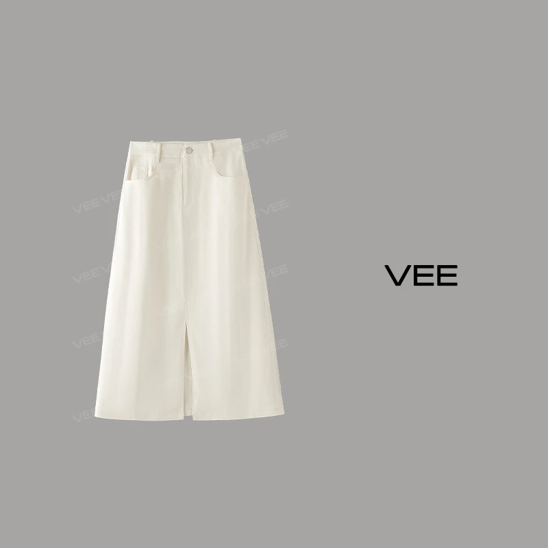 【短视频】VEE【爱丁堡少女】新款开衩高腰时尚宽松纯色休闲长半裙