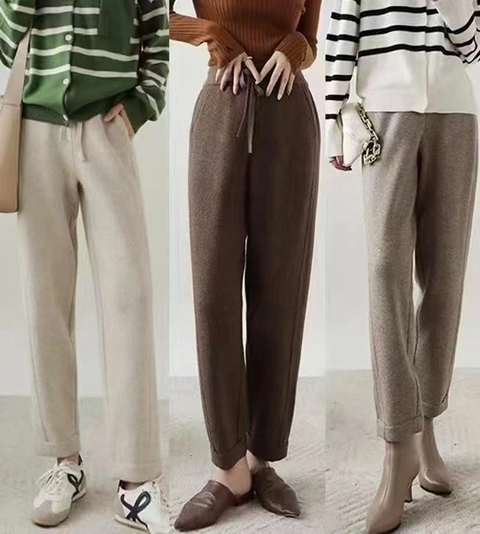 针织羊毛裤加厚显瘦休闲百搭打底直筒裤女士休闲裤秋冬款22019