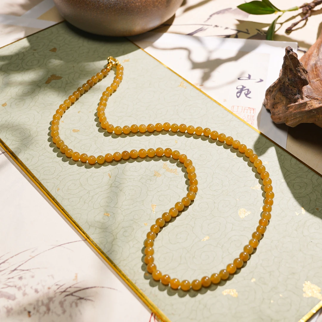 【矿姐珠宝】和田玉108项链S925银扣头圆珠5-6mm项链长款日常百糖