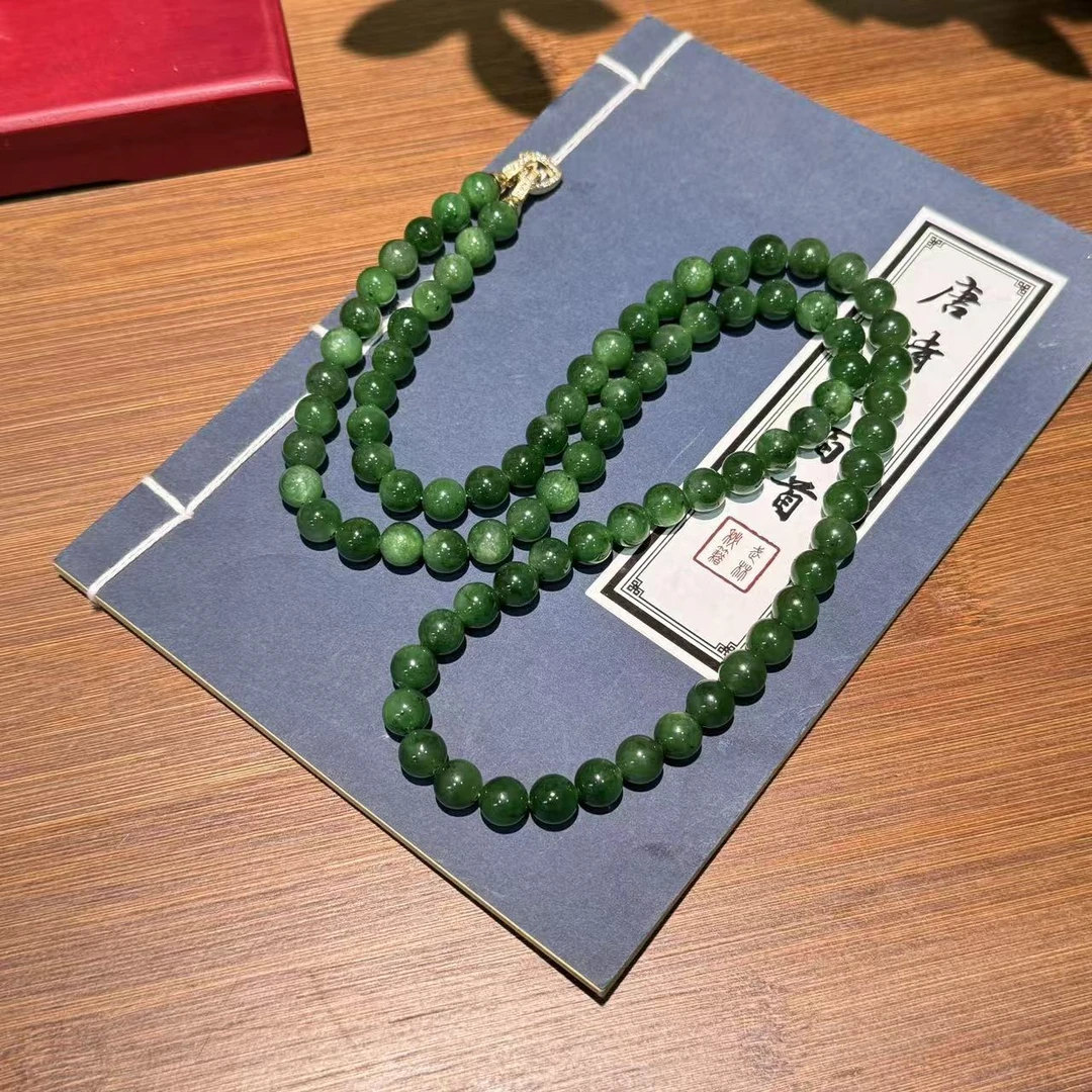 天然和田碧玉圆珠项链爱心链长款毛衣链