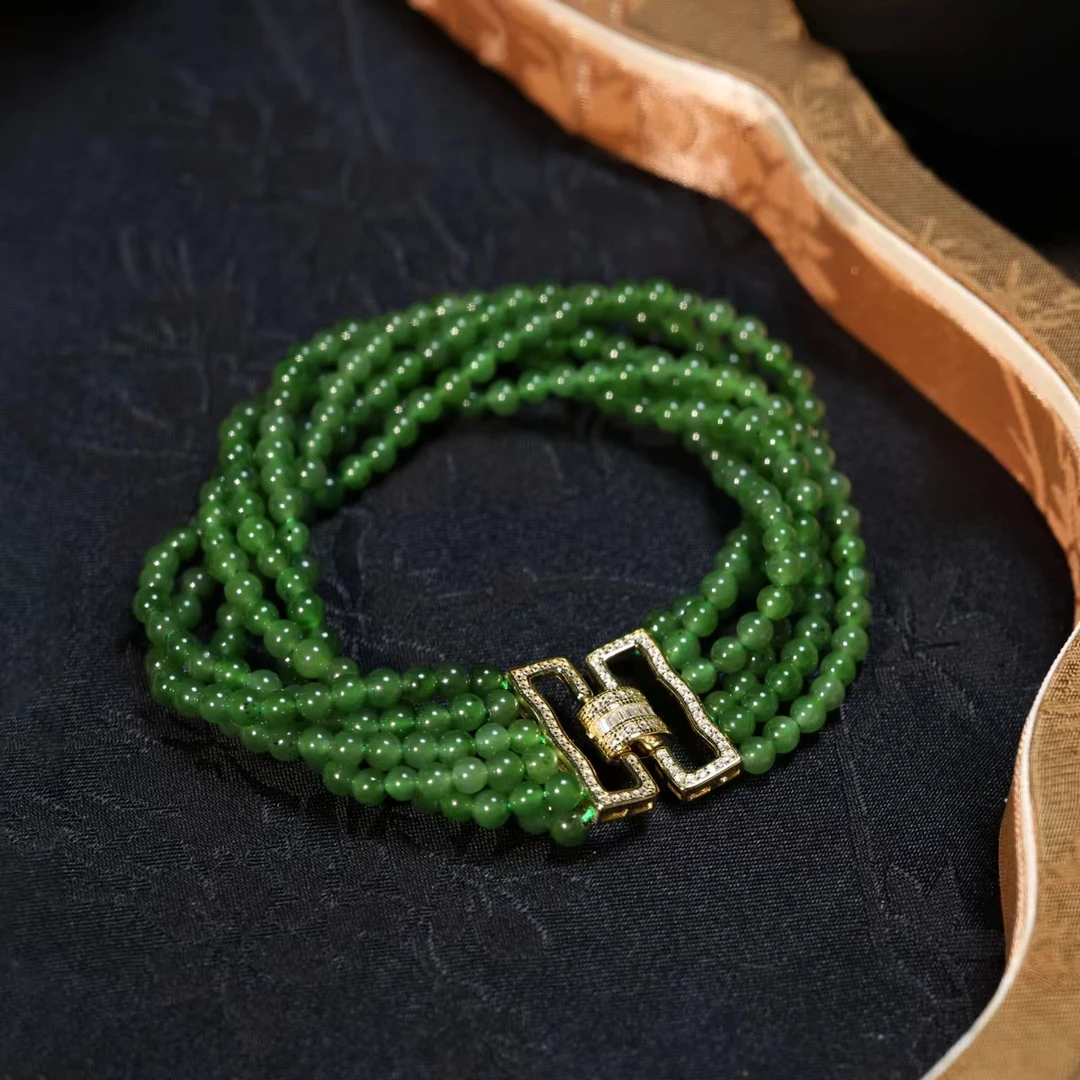 【矿姐珠宝】和田玉碧玉手链小米珠Baby珠小米链手链多层手链