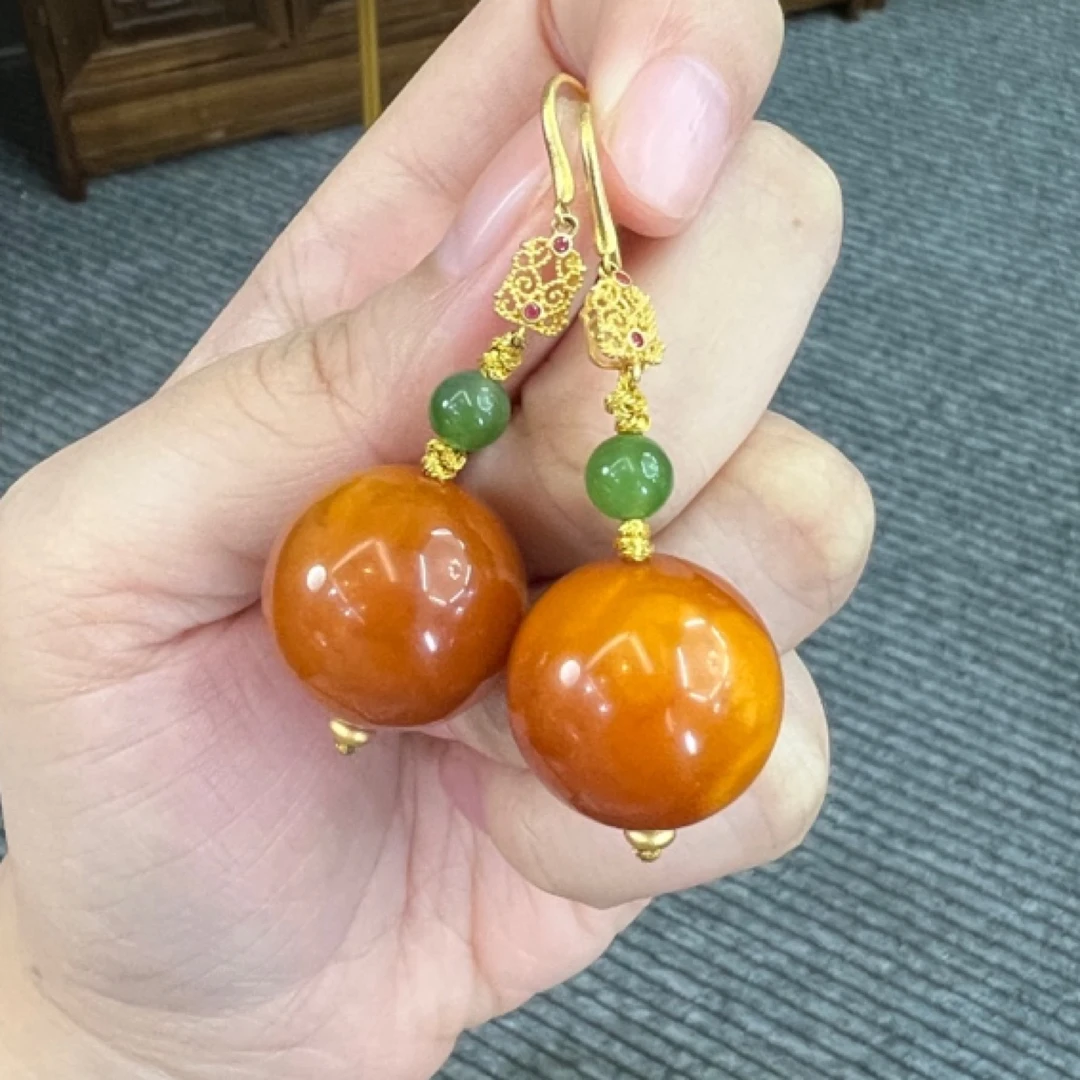 大点位蜜蜡耳环耳饰
