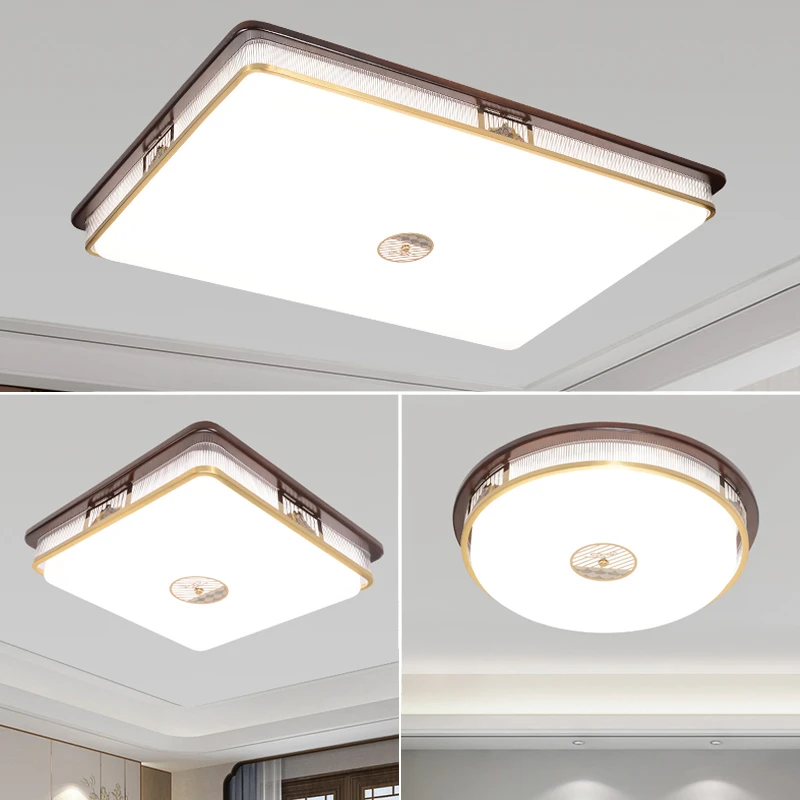 新中式实木纯铜客厅灯卧室灯餐厅书房led房间大气吸顶灯-5189