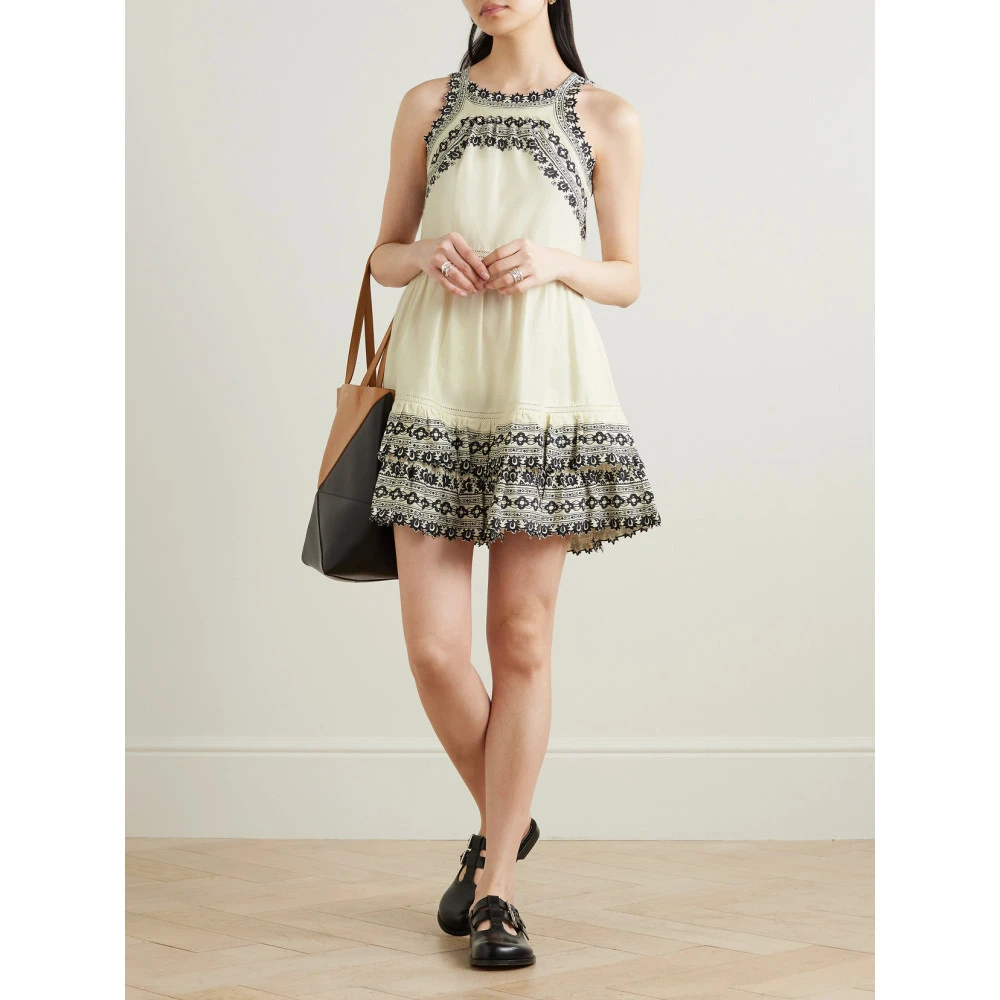 Sea Amina 印花分层式刺绣圆点提花棉质迷你连衣裙NAP颇特