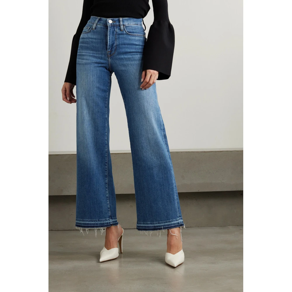 FRAME Le Slim Palazzo 毛边高腰阔腿休闲复古时尚牛仔裤NAP颇特