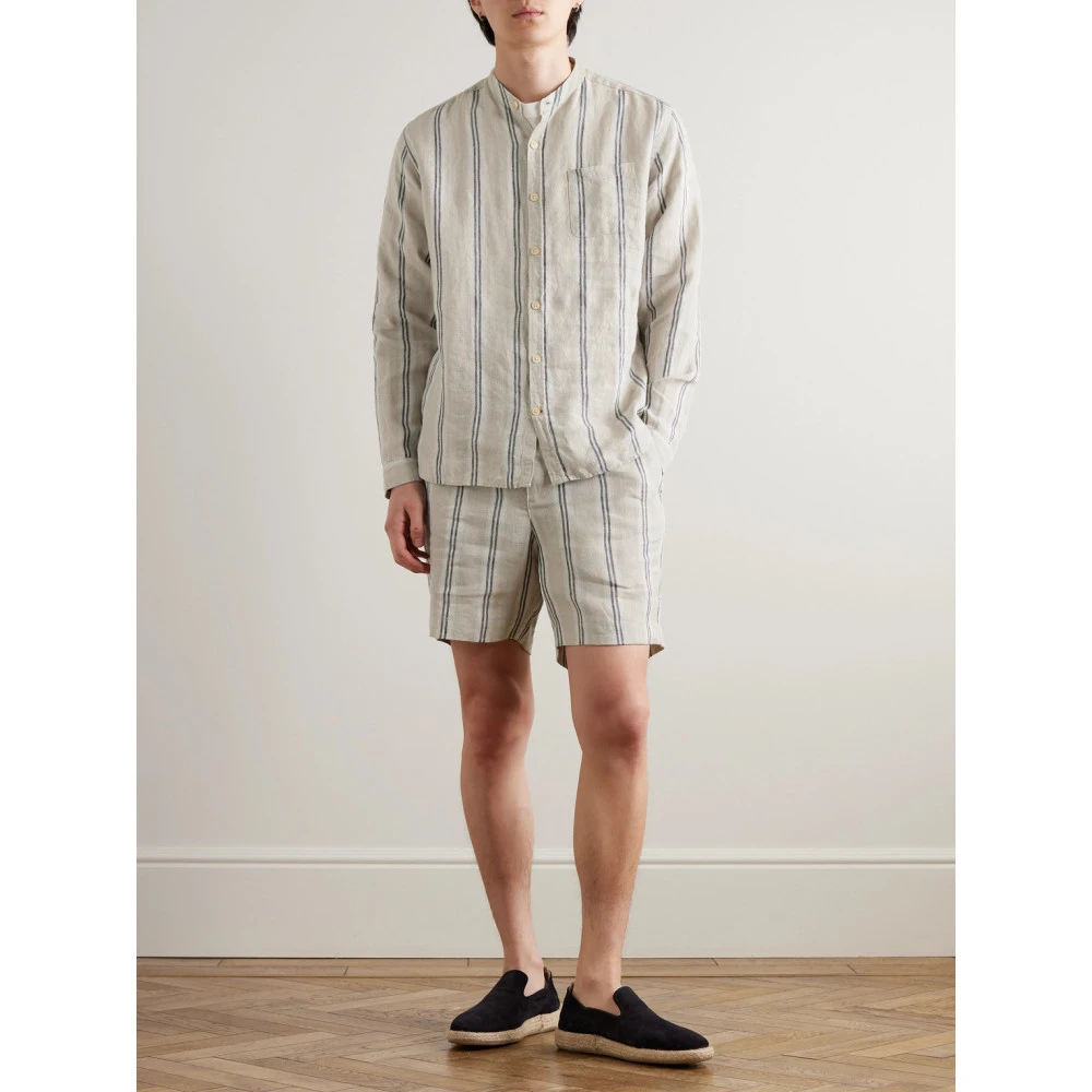 Oliver Spencer 立领条纹时尚男士亚麻衬衫NAP颇特