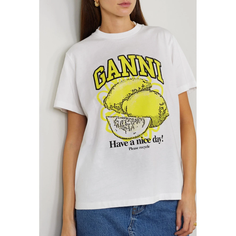 GANNI 休闲圆领简约百搭印花棉质平纹布T恤NAP颇特