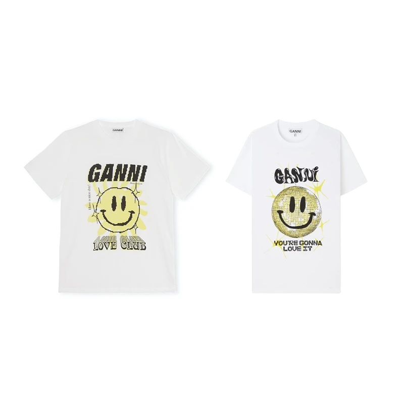 GANNI 时尚休闲简约百搭印花棉质平纹布舒适圆领T恤情侣NAP颇特