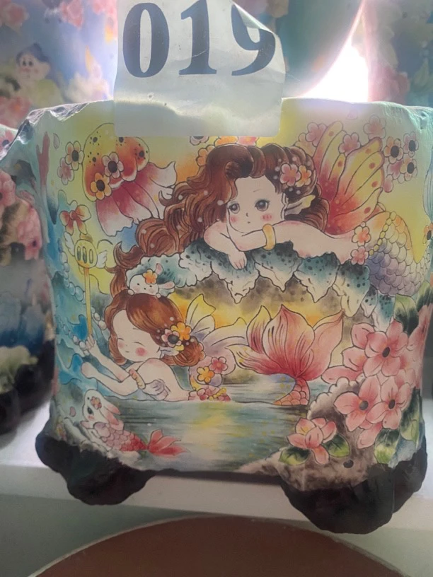 釉烧花盆，手绘花盆