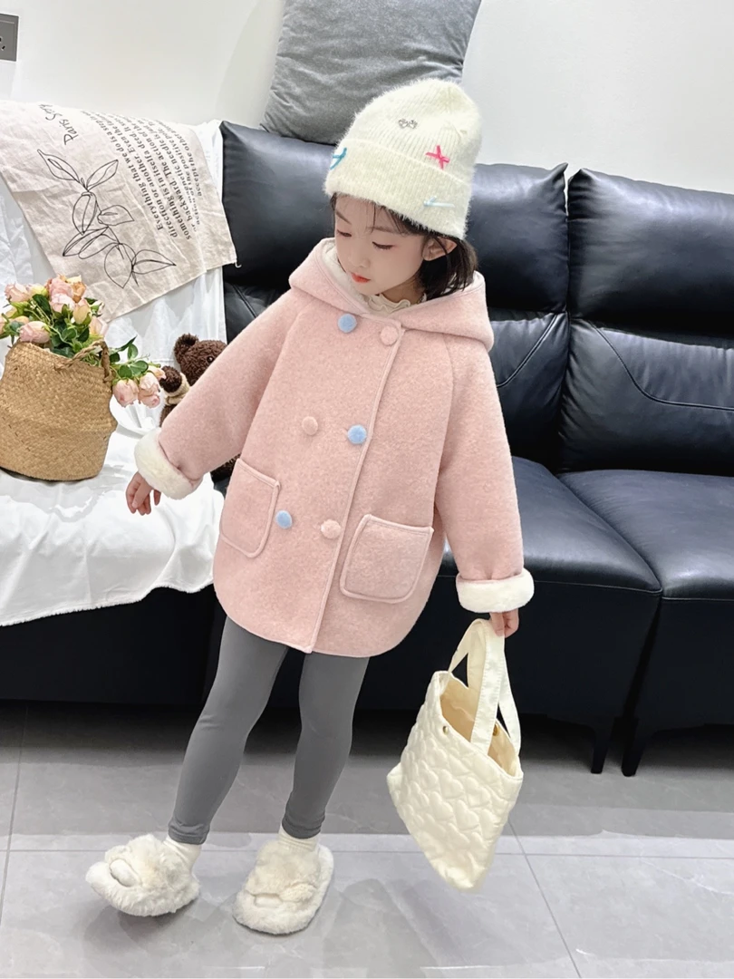 2024女童秋冬款洋气加绒毛呢大衣
