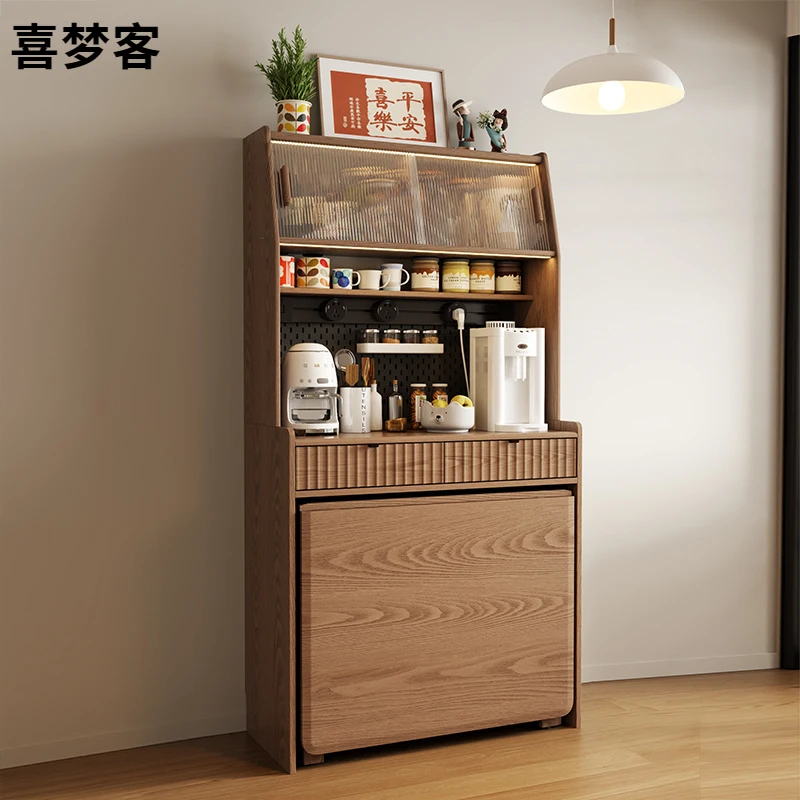 日式实木餐边柜餐桌一体客厅靠墙酒柜简约储物柜带折叠餐桌橱柜