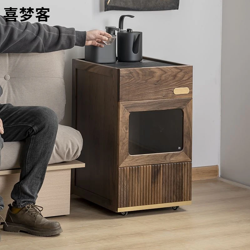 北美胡桃木茶水柜中古风茶台水壶一体功夫茶几吧机移动茶车简约