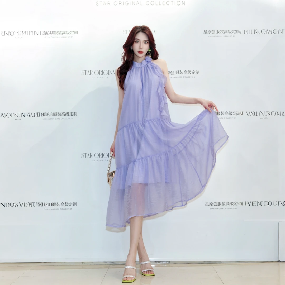 【星姐推荐】星原创高级定制【紫荆花】设计师轻奢名媛优雅连衣裙