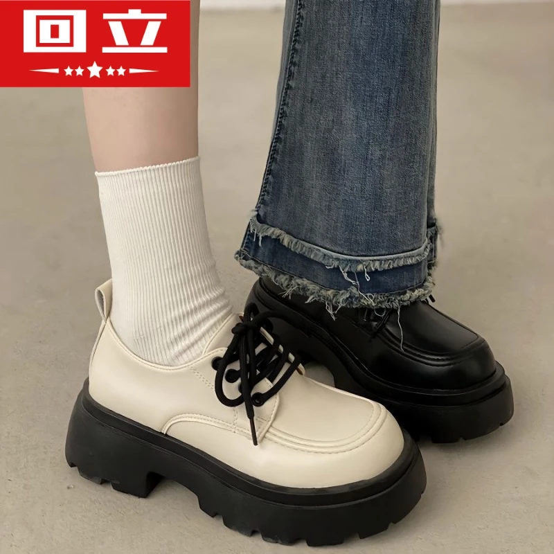 【万达撤柜】粗跟圆头小皮鞋英伦复古女韩版单鞋春秋新款厚底乐福鞋