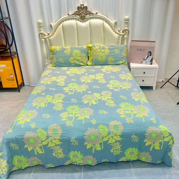 【向阳花蓝--枕套】全棉双层纱件套（两只枕套）