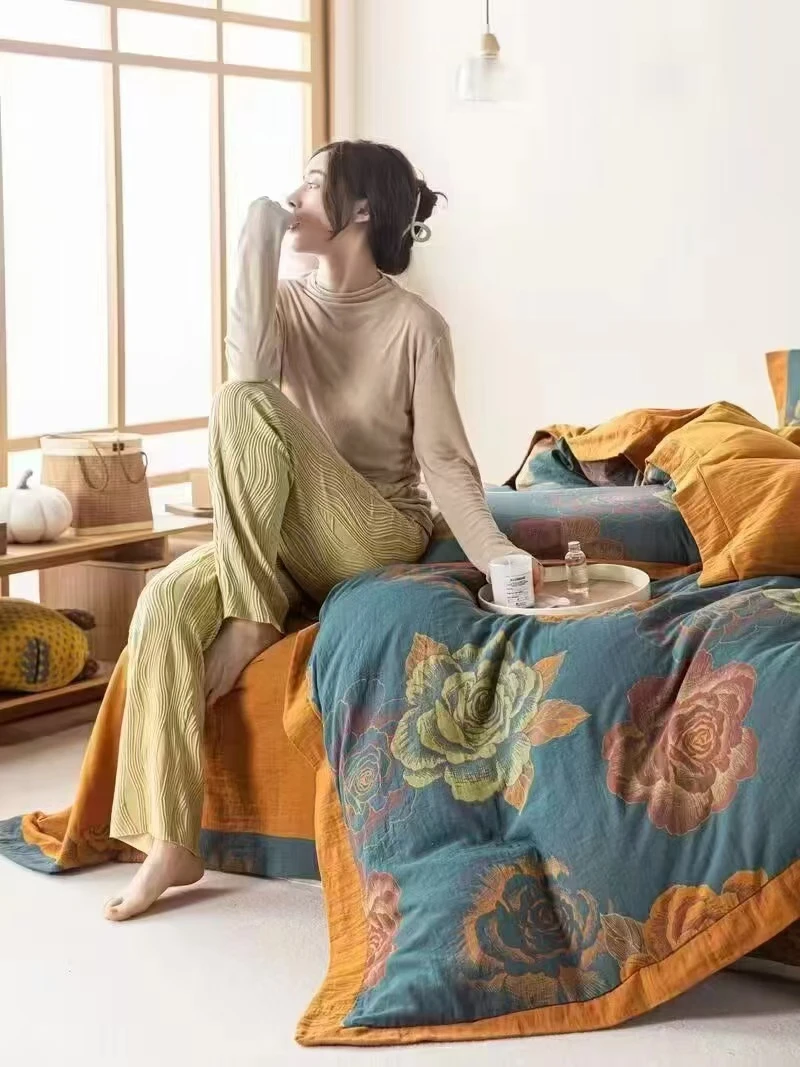 【花想容—单人被】1.5*2.0全棉双层纱澳洲羊绒蛋白被可机洗