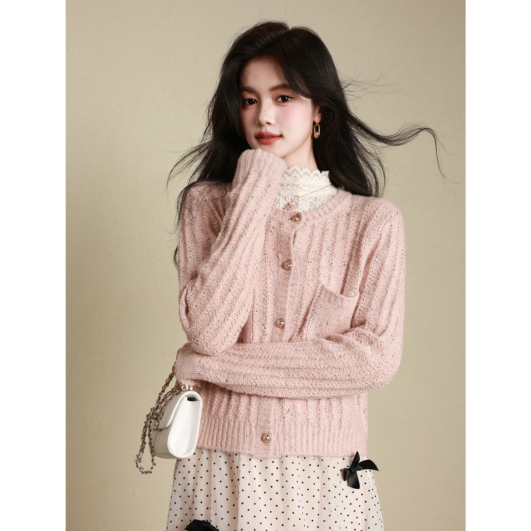 宿本【草莓慕斯】针织开衫2024年秋季温柔外套气质长袖1431138WM