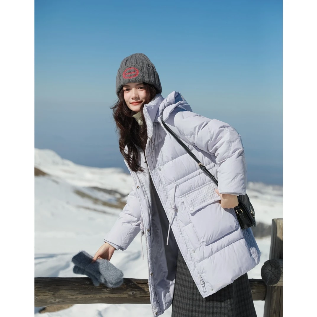 D【简单爱】冬季羽绒服90白鸭绒长款连帽1241841YP