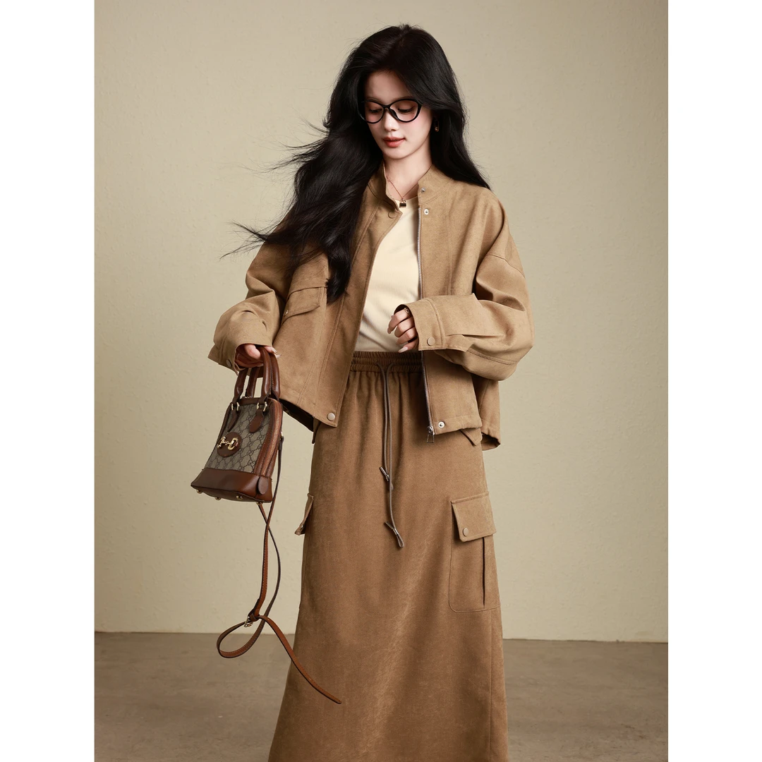 宿本【城市旅人】盐系轻熟两件套装2024年秋冬外套半身裙1431344WC