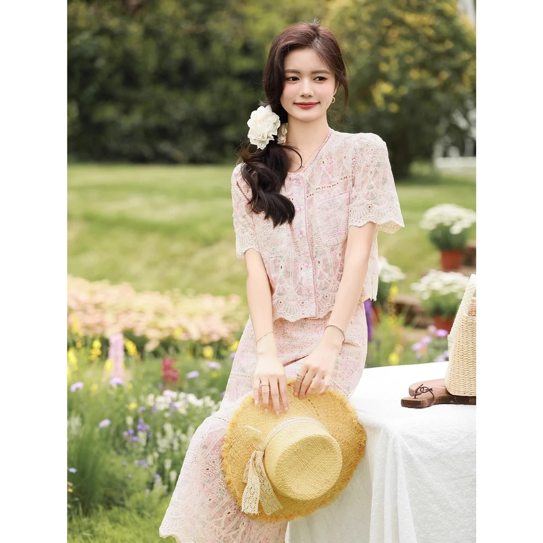 DY【粉玫瑰】2024夏季气质百搭好穿衬衫+半身裙套装1420686WC