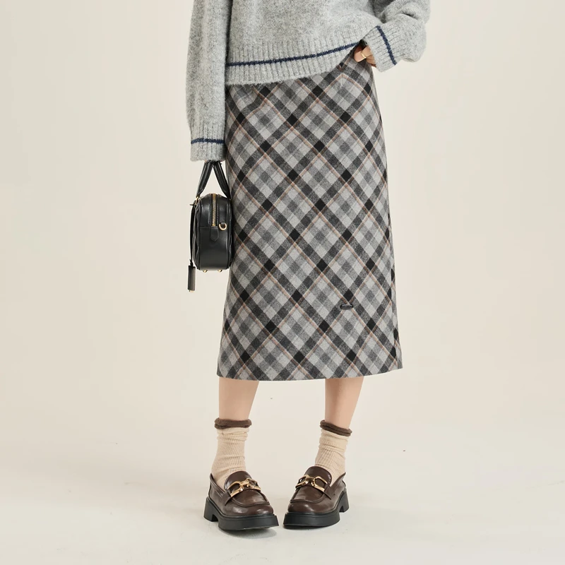 D【爱丽丝】2024秋冬呢子裙格子裙短裙气质高腰半身裙1431452QC