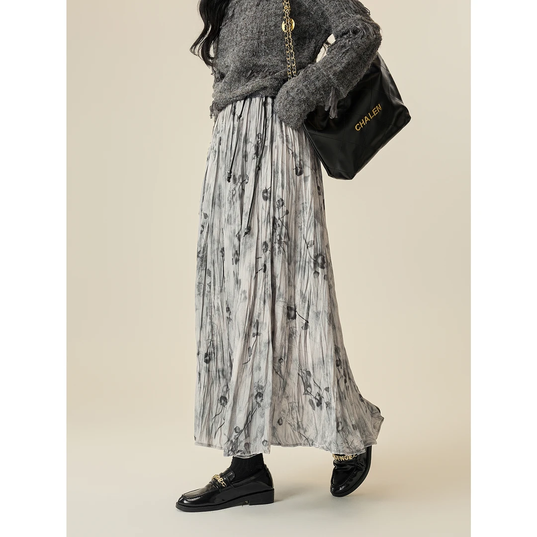 宿本【雨后花园】碎花半身裙2024年秋冬丝绒中长款半裙1441620QC