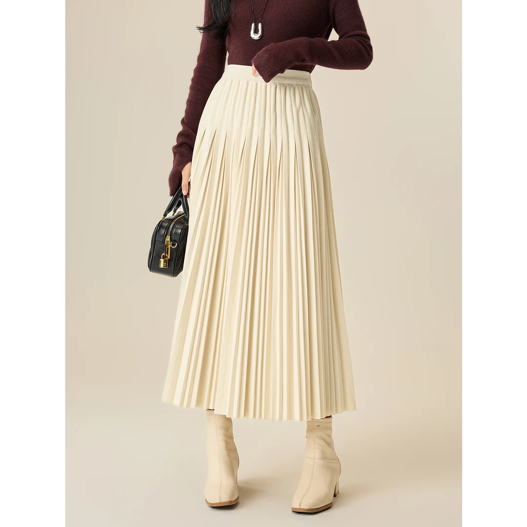 宿本【北海往事】百褶半身裙2024年秋冬百搭显瘦中长裙1441606QT