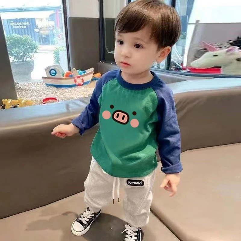 纯棉长袖T恤中小童装男童女童宝宝春秋季可爱卡通印花打底衫上衣