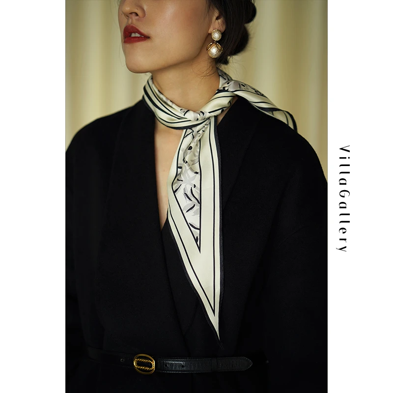 Weiliao/尉了波点百合竹菱形巾 法式复古丝巾 100%桑蚕丝