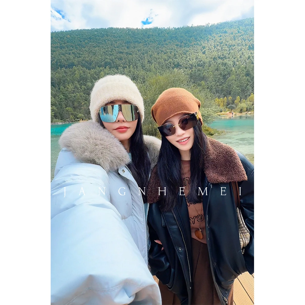 JANGHEMEI【北欧暖冬】拼接毛领宽松百搭皮衣 P26345M44