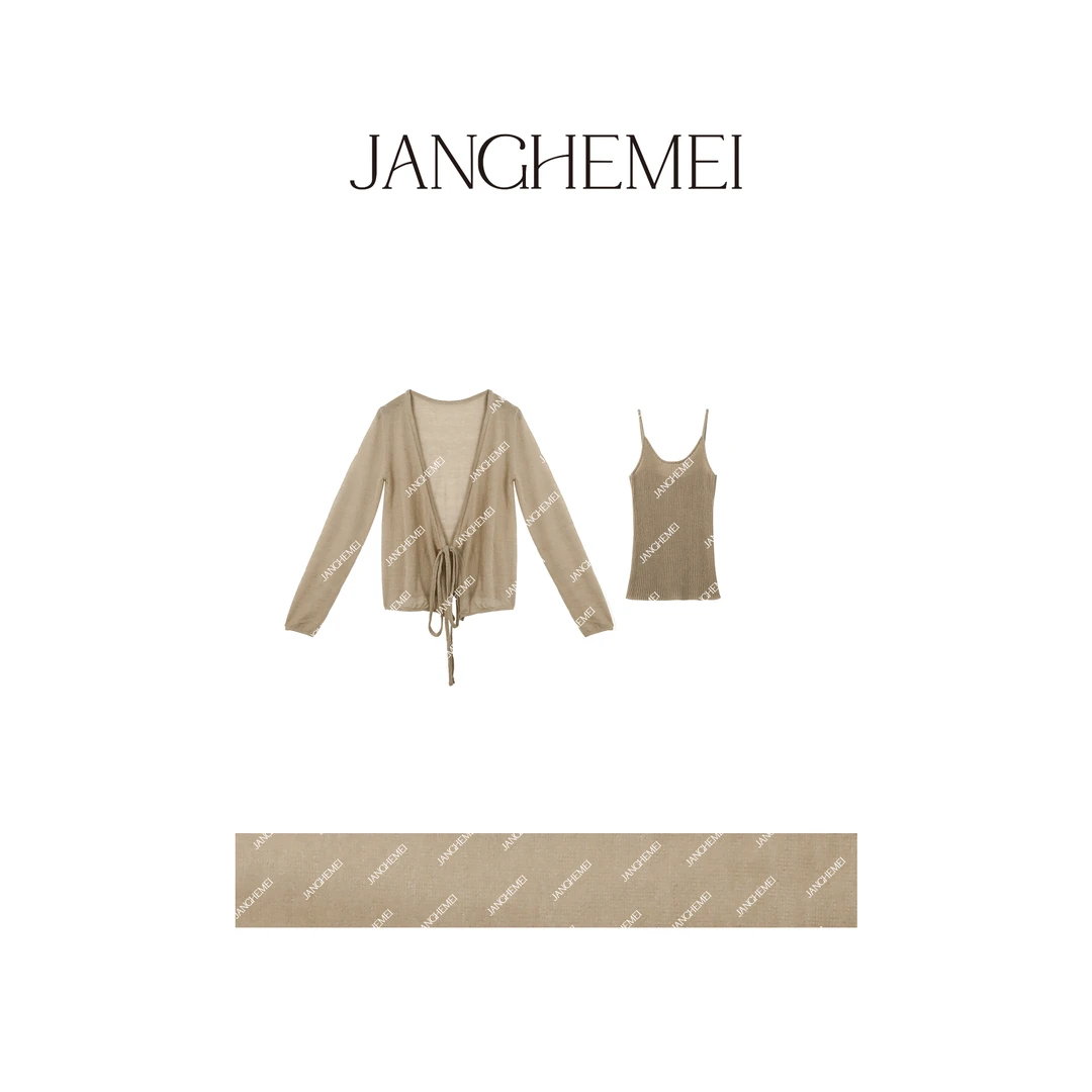 JANGHEMEI【青木】绵羊毛马海毛修身吊带+系带开衫套装 S22929M43