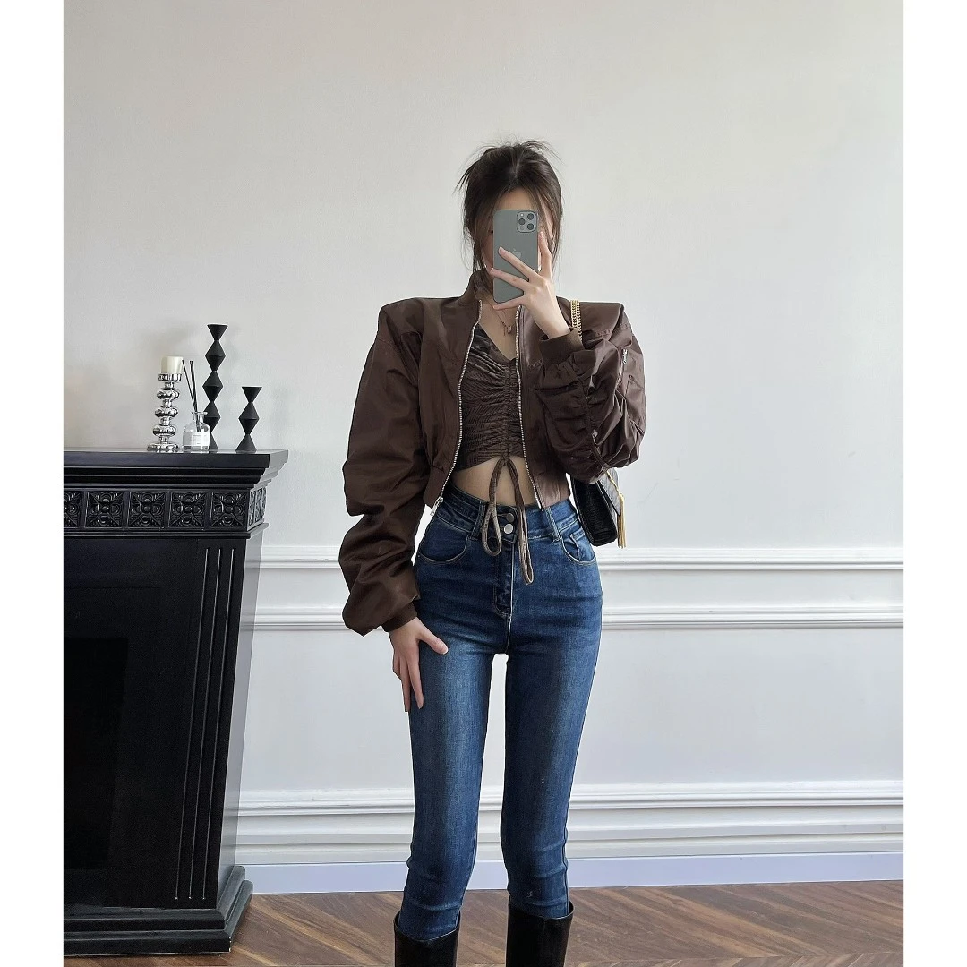 江合美棒球服外套女短款时尚夹克复古设计感个性潮酷上衣W3480M23
