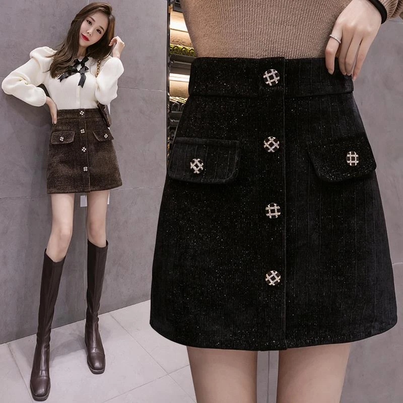 【宠粉专属】半身裙女款秋冬韩版毛呢高腰百搭时尚防走光A字短裙