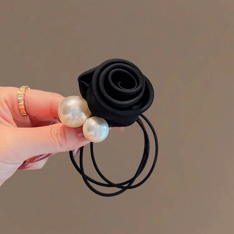 法式玫瑰花发绳高级感头花头绳2024新款高端丸子头皮筋女扎头