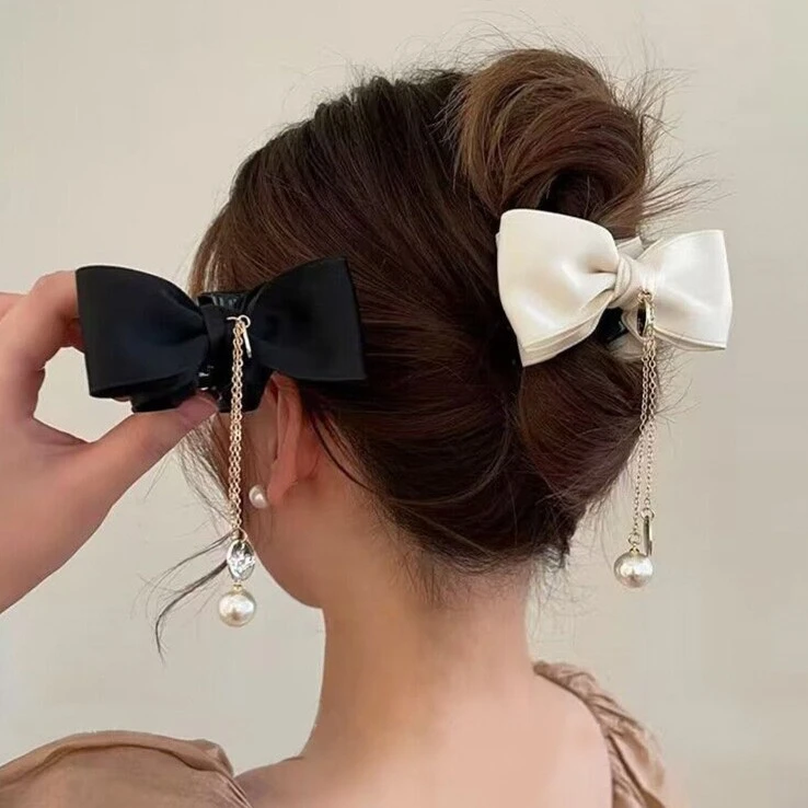 非金属布艺发饰 蝴蝶结发夹女后脑勺盘发高马尾抓夹小号发卡头饰