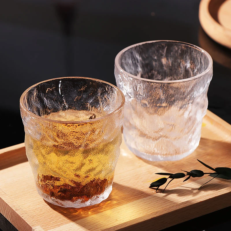 加厚树纹玻璃冰川杯饮料冷饮咖啡杯磨砂简约雾面ins啤酒果汁杯