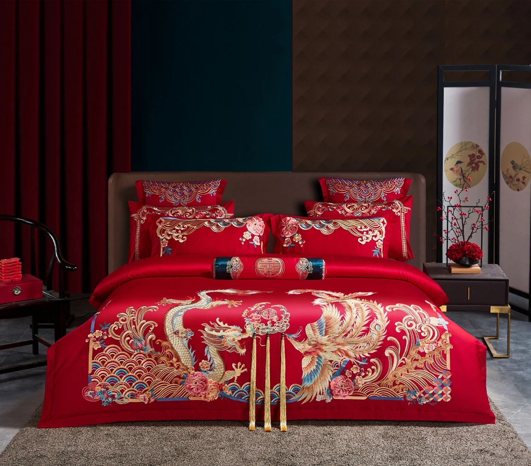 【家有囍事/龙凤喜事】高端龙凤中式婚房大红绣花喜被加厚婚松弛感