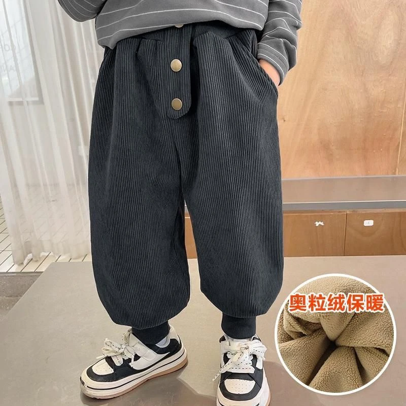 男童加绒灯芯绒裤子2023秋冬新款男宝宝韩系爆款小童加厚休闲长裤