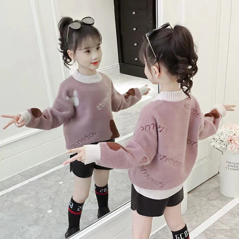女童毛衣2023秋冬新款中大童韩版加厚针织衫女孩新款绒套头打底衫