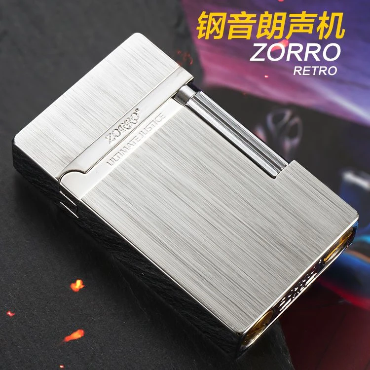 ZORRO佐罗高档原装朗声机侧滑创意朗声打火机新款拉丝钢音送男友.